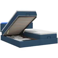 vidaXL Coffre de lit avec matelas et éclairage LED bleu, 200 x 200 cm, revêtement en tissu