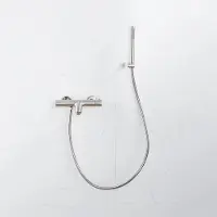 FortiFura Calvi Robinet de baignoire thermostatique avec douchette stick, support et flexible lisse Inox brossé PVD SW496812/SW720566/SW720222/SW728177