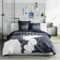 TODAY Parure de lit - - JAVA - Taille du lit double - 240 x 220 cm - Coton - Motif Tokyo - Bleu foncé