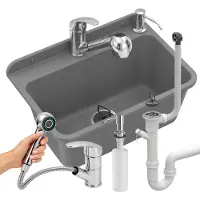 Granitan | Éviers domestiques Sinks LARGE - gris - avec robinet coulissant - robustes et fonctionnels