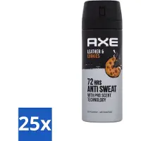 Axe Ax – Déodorant spray – 72 heures anti-transpiration – Cuir & biscuits – 150 ml - Pack économique - 25 pièces