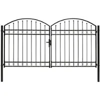vidaXL Portillon double porte avec dessus arqué Acier 300x175 cm Noir