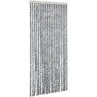 vidaXL Rideau anti-mouches gris, noir et blanc 90x200 cm chenille