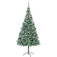 vidaXL Arbre de Noël artificiel pré-éclairé/boules pommes de pin 210cm