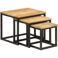 vidaXL Tables basses gigognes 3 pcs bois massif de manguier et fer