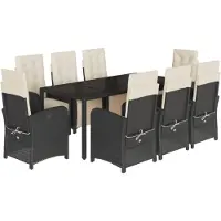 vidaXL Salon de jardin 9 pièces avec coussins noir poly rotin