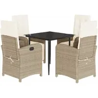 vidaXL Salon de jardin 5 pièces avec coussins Beige Poly Rattan
