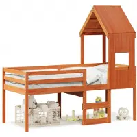 vidaXL Lit surélevé avec toit brun cireux 90x190 cm pin massif