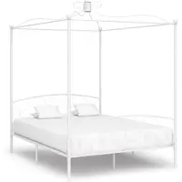 vidaXL Châssis de lit à baldaquin blanc métal 180 x 200 cm