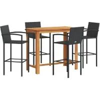 vidaXL Ensemble bar de jardin 5 pièces noir bois massif acacia et poly rotin