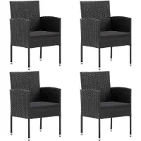 vidaXL Chaises de jardin avec coussins en noir 4 pcs. noir Polyrattan