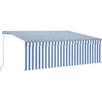 vidaXL Store manuel rétractable avec store LED 4x3m bleu et blanc