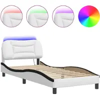 vidaXL Cadre de lit avec LED Blanc et noir 90x190 cm Similicuir