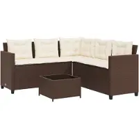 vidaXL Canapé de jardin en L avec table et coussins Marron Poly rotin