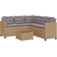 vidaXL Canapé de jardin en L avec table et coussins Beige Poly rotin