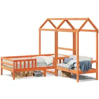 vidaXL Lit et banc en bois massif avec toit Orange 90x200 cm pin