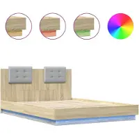 vidaXL Cadre de lit avec tête de lit & lampes LED Chêne Sonoma 140x200 cm