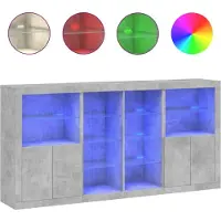 vidaXL Sideboard avec lampes LED gris béton 202x37x100 cm
