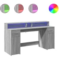 vidaXL Bureau LED gris Sonoma 160x55x91 cm Bois composite