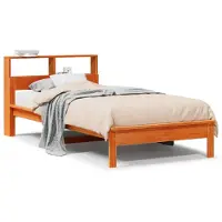 vidaXL Lit en bois massif avec étagère sans matelas brun cireux 90x200 cm