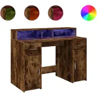vidaXL Bureau LED chêne fumé 120x55x91 cm bois composite