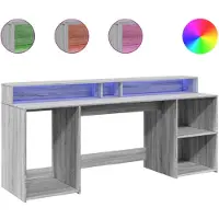 vidaXL Bureau LED gris Sonoma 200x55x91 cm Bois composite