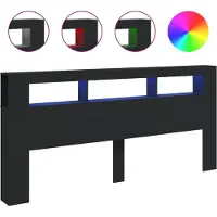 vidaXL Tête de lit LED noire 220x18,5x103,5 cm Matériau dérivé du bois