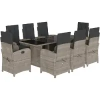vidaXL Salon de jardin 9 pièces avec coussins gris clair Poly rotin