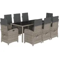 vidaXL Salon de jardin 9 pièces avec coussins Gris Poly Rattan