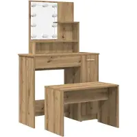 vidaXL Ensemble de coiffeuse avec lampes LED Chêne Artisan Matériau dérivé du bois