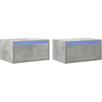 vidaXL Tables de chevet murales avec lampes LED 2 pcs. Gris béton