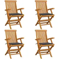 vidaXL Chaises de jardin avec coussins anthracite 4 pcs. Bois massif teck