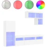 vidaXL Meuble-paroi 6 pièces avec éclairage LED Blanc Matériau dérivé du bois