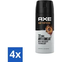 Axe Ax – Déodorant spray – 72 heures anti-transpiration – Tentation sombre – 150 ml - Pack économique - 4 pièces