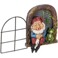 Relaxdays : nain de jardin avec fenêtre, décoration de jardin résistante aux intempéries, nain de jardin à suspendre, H x l x P : 17 x 12 x 4,5 cm, pierre artificielle, multicolore