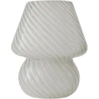 Relaxdays Lampe de table , design champignon, verre, culot E27, lampe de chevet à piles, H x P : 24 x 16 cm,tactile, blanche