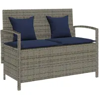 vidaXL Banc de jardin avec espace de rangement et coussins Gris Poly Rattan