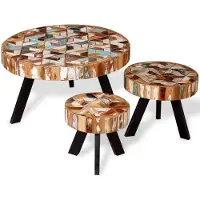 vidaXL Ensemble de trois tables basses en vieux bois massif