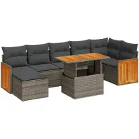 vidaXL Ensemble de jardin canapé 8 pièces avec coussins Gris Poly rotin Acacia