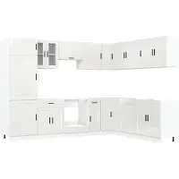 vidaXL Ensemble d'armoires de cuisine Porto 14 pièces blanc brillant Matériau dérivé du bois
