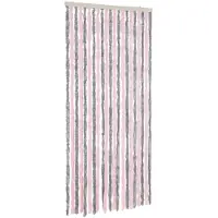 DKD Home Decor Rideau anti-mouches gris argenté et rose 56x185 cm chenille