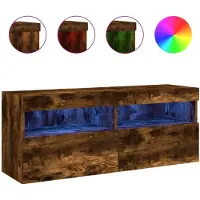 vidaXL Armoire TV murale avec lampes LED Chêne fumé 100x30x40 cm