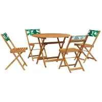 vidaXL Salon de jardin 5 pièces tissu et bois massif motif feuilles
