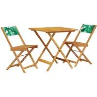 vidaXL Ensemble Bistro 3 pièces motif feuilles tissu et bois massif