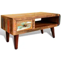 vidaXL Table basse à bords arrondis 1 tiroir Vieux bois