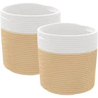 vidaXL Paniers de rangement 2 pcs beige et blanc Ø28x28 cm coton
