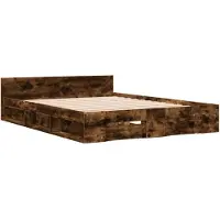 vidaXL Cadre de lit avec tiroirs chêne fumé 135x190cm bois composite