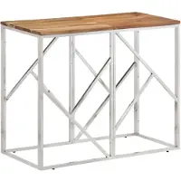 vidaXL Table console argenté acier inoxydable et bois massif d'acacia