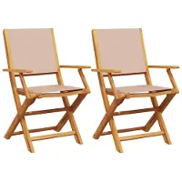 vidaXL , 2 chaises pliantes, bois massif (acacia) de couleur taupe avec revêtement en tissu