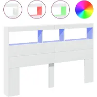 DKD Home Decor Tête de lit LED avec étagères Blanc 160x17x102 cm